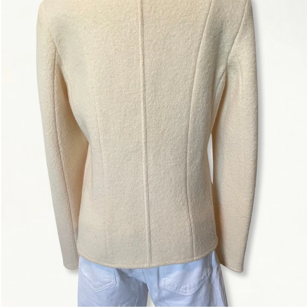 Vintage Casual Corner Neutral Cream Textured 100% Wool Staple Jacket Blazer - Picture 7 of 13